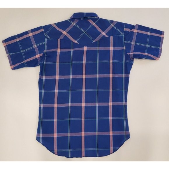 Wrangler Button Up Shirt Men's Medium Pearl Snap Western Rodeo Cowboy Blue - Picture 2 of 6